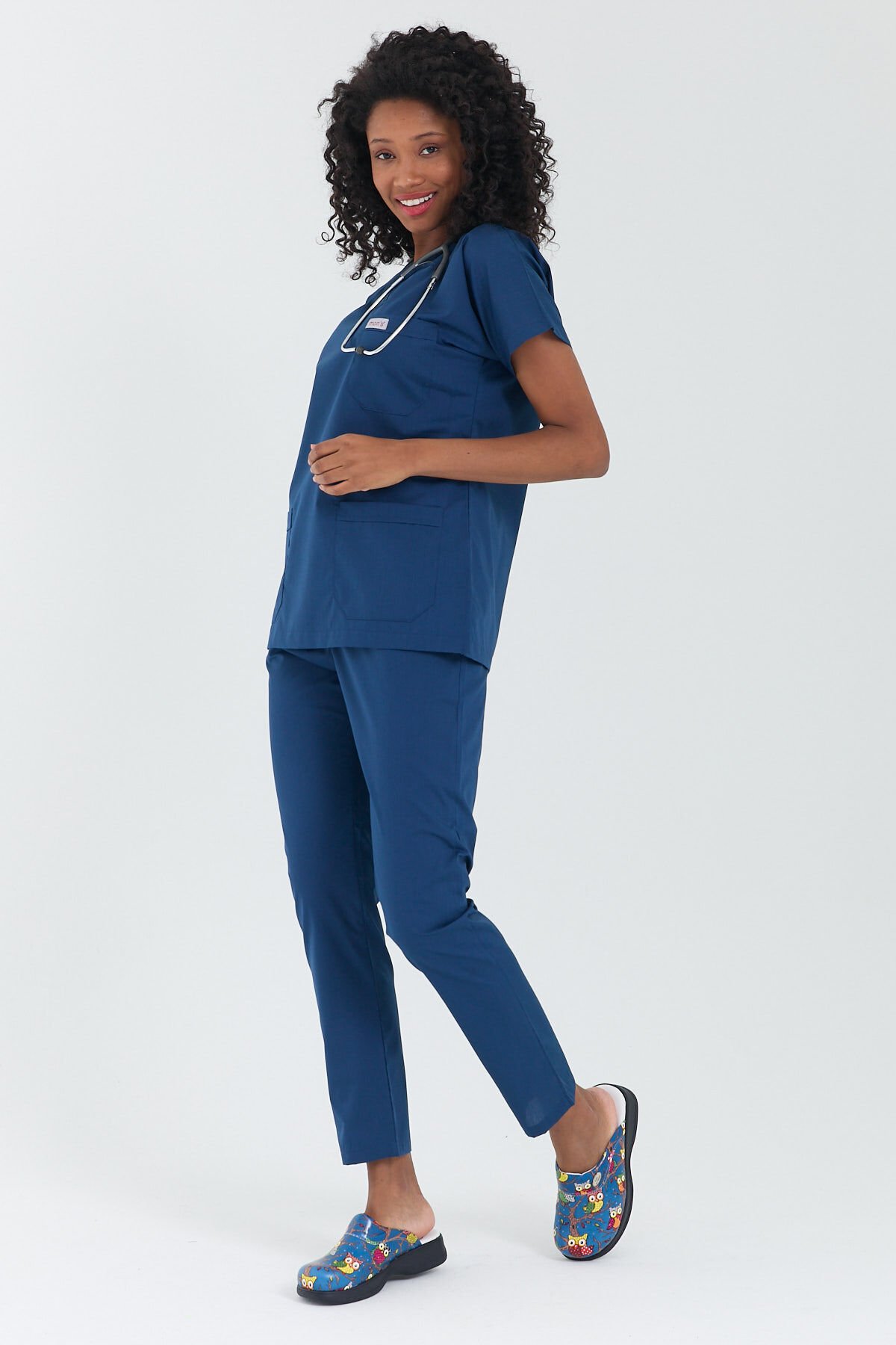 V-Yaka Kadın Koyu Mavi Cerrahi Takımı