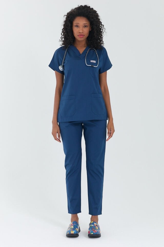 V-Yaka Kadın Koyu Mavi Cerrahi Takımı