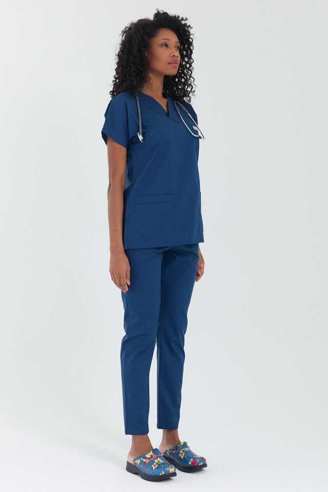 V-Yaka Kadın Koyu Mavi Cerrahi Takımı