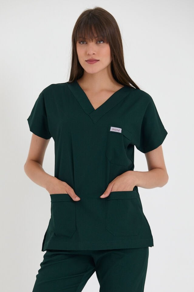 Çam Yeşili Likralı Scrubs Takım